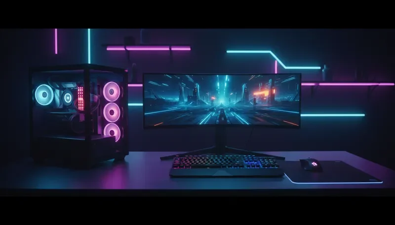 תצוגת סטאפ גיימינג פרימיום עם תאורת RGB ניאון